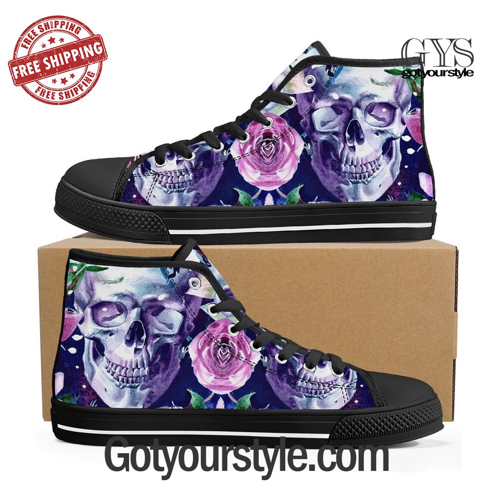 Floral Candy Skull High Top Canvas Shoes