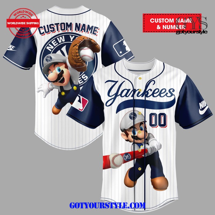 New York Yankees MLB Mario Custom Baseball Jersey