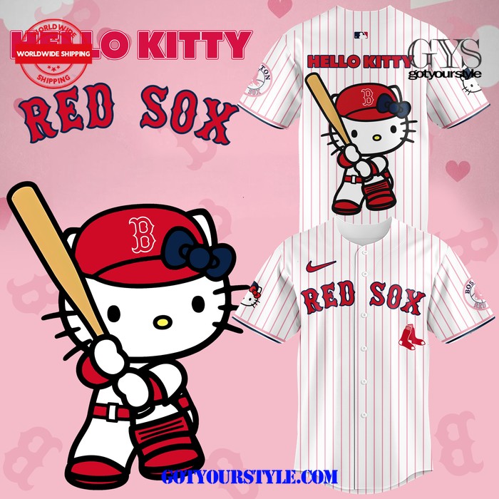 Boston Red Sox Hello Kitty 2024 Pink Stripe Baseball Jersey