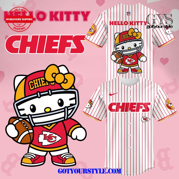 Kansas City Chiefs Hello Kitty Red Pinstripe Baseball Jersey