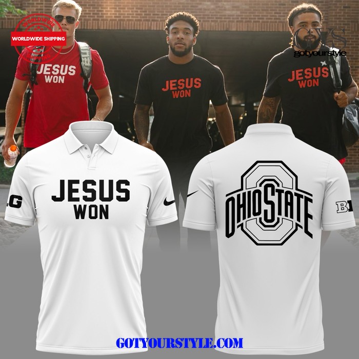 Limited Edition JESUS WON Ohio State White Polo Shirt 2024