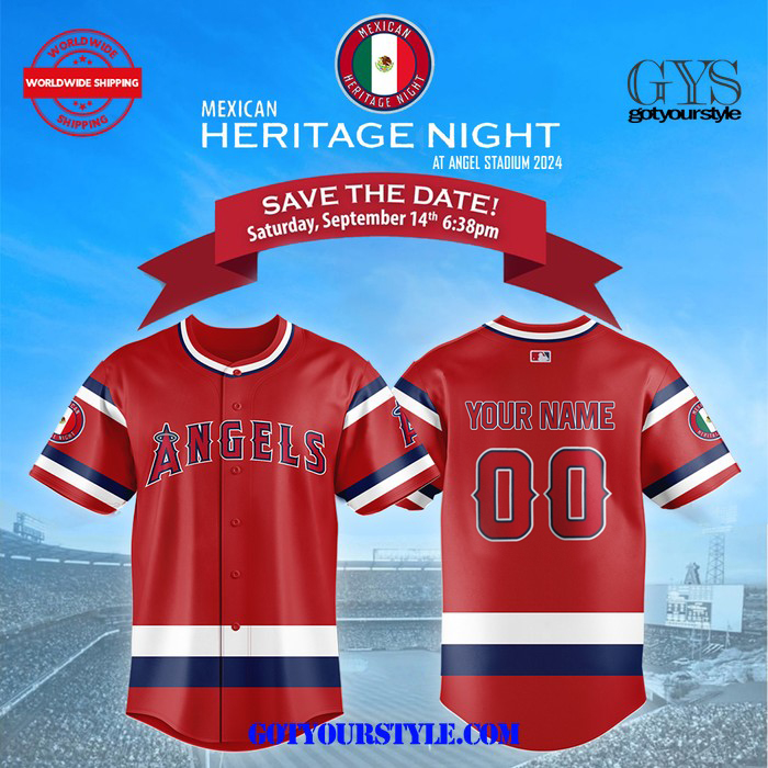 Los Angeles Angels Mexico Heritage Night 2024 Red Baseball Jersey