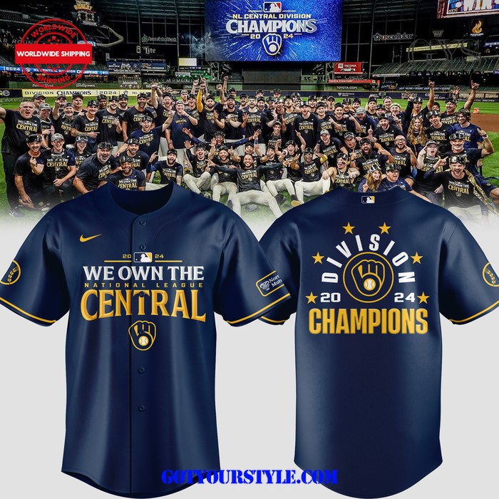 Milwaukee Brewers National League Central Champions 2024 Navy Jersey