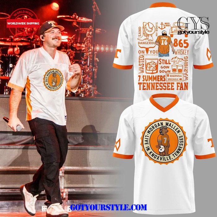 Morgan Wallen Live In Knoxville Tennessee 2024 White Football Jersey