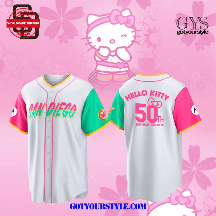 San Diego Padres Celebrate Hello Kitty 50th Anniversary Baseball Jersey