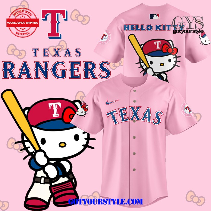 Texas Rangers x Hello Kitty 2024 Limited Pink Baseball Jersey