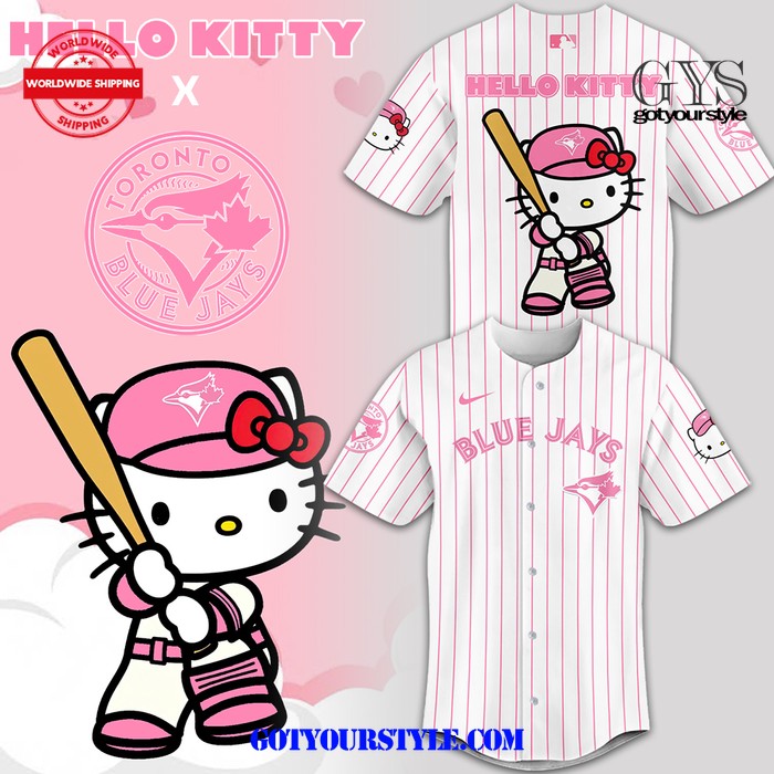 Toronto Blue Jays x Hello Kitty 2024 Pink Stripe Baseball Jersey