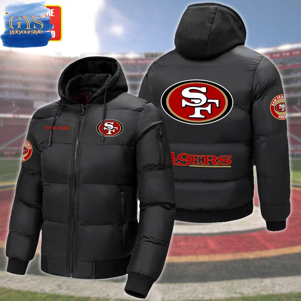 49ers Custom Name Puffer Hooded Jacket