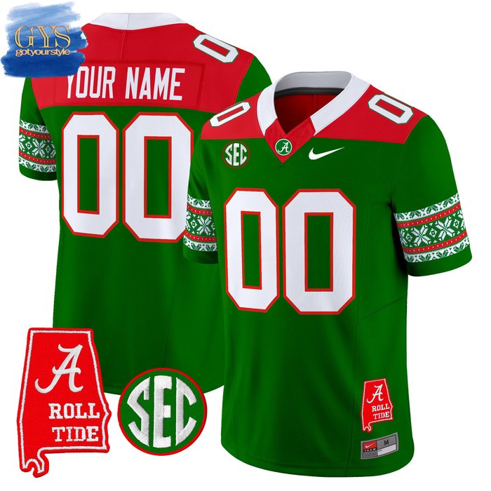 Alabama Crimson Tide Christmas 2024 Green Football Jersey