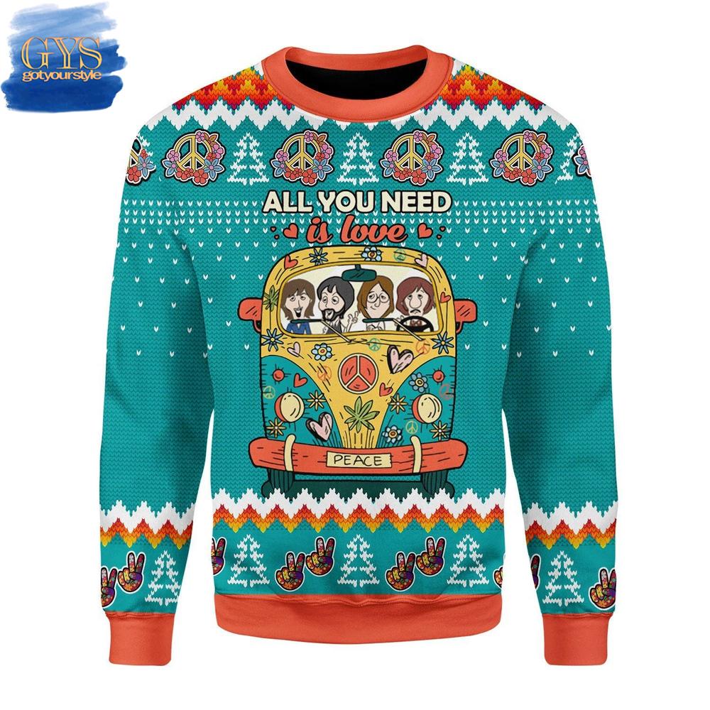 All You Need Is Love Hippie Ugly Christmas Sweater