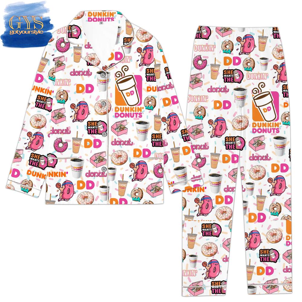 Dunkin’ Donuts Lovers Button Down Pajamas Set