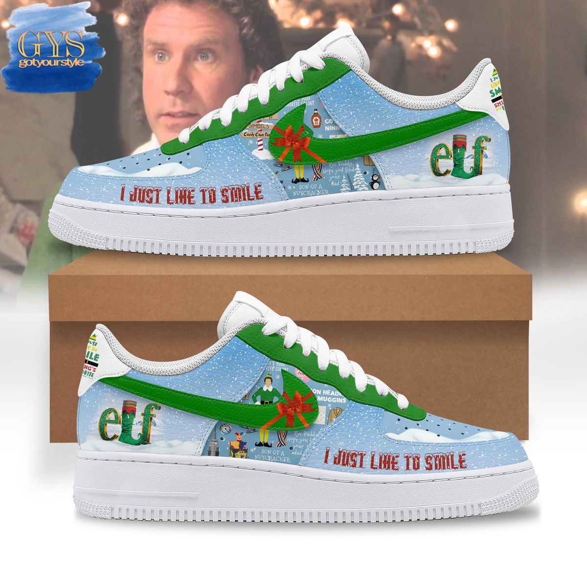 Elf I Just Like To Smile Christmas Limited Edition Air Force 1