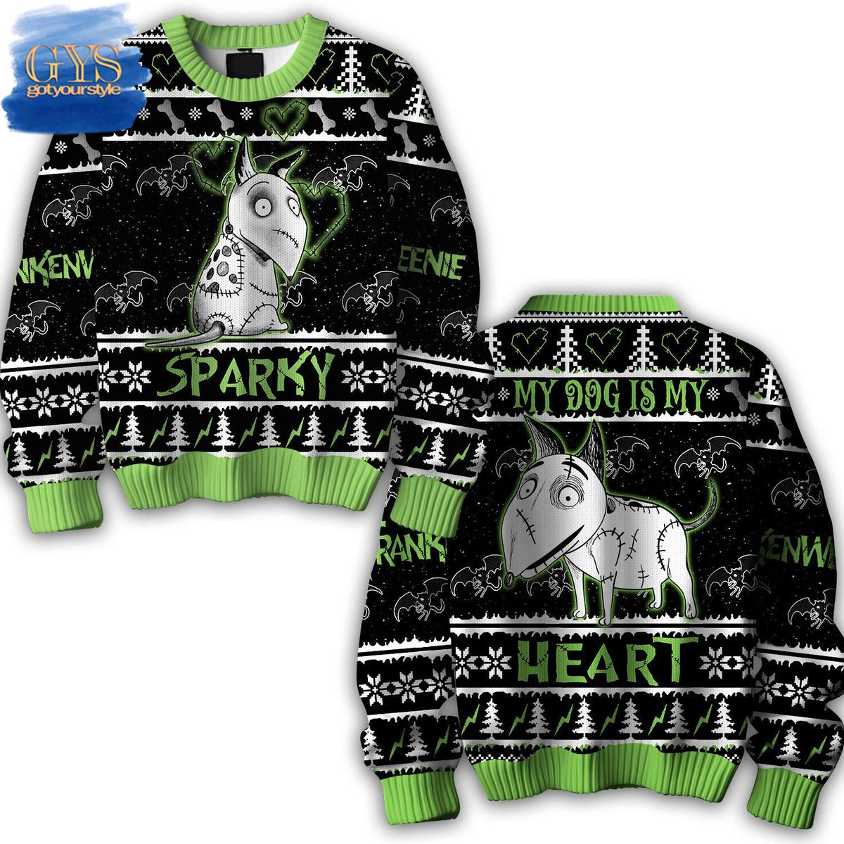 Frankenweenie Sparky Black Halloween Ugly Sweater