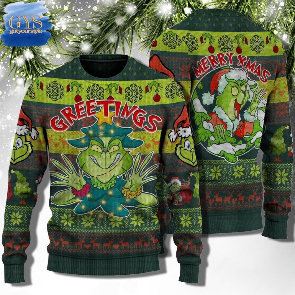 Greetings Green Monster Ugly Christmas Sweater