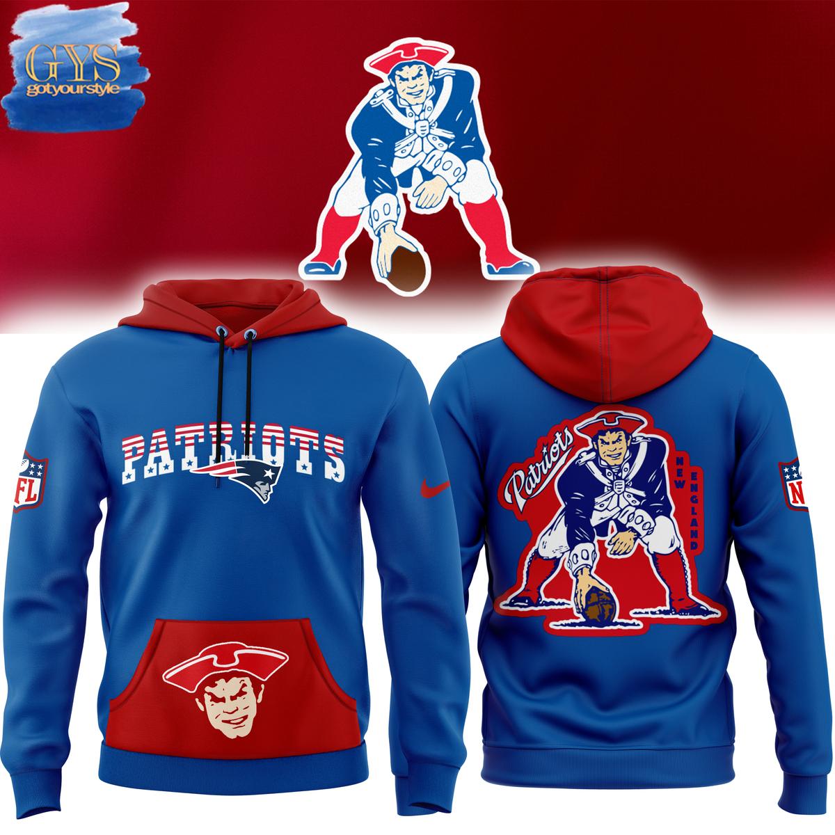 New England Patriots Rewind Club Fleece Pullover Blue Hoodie