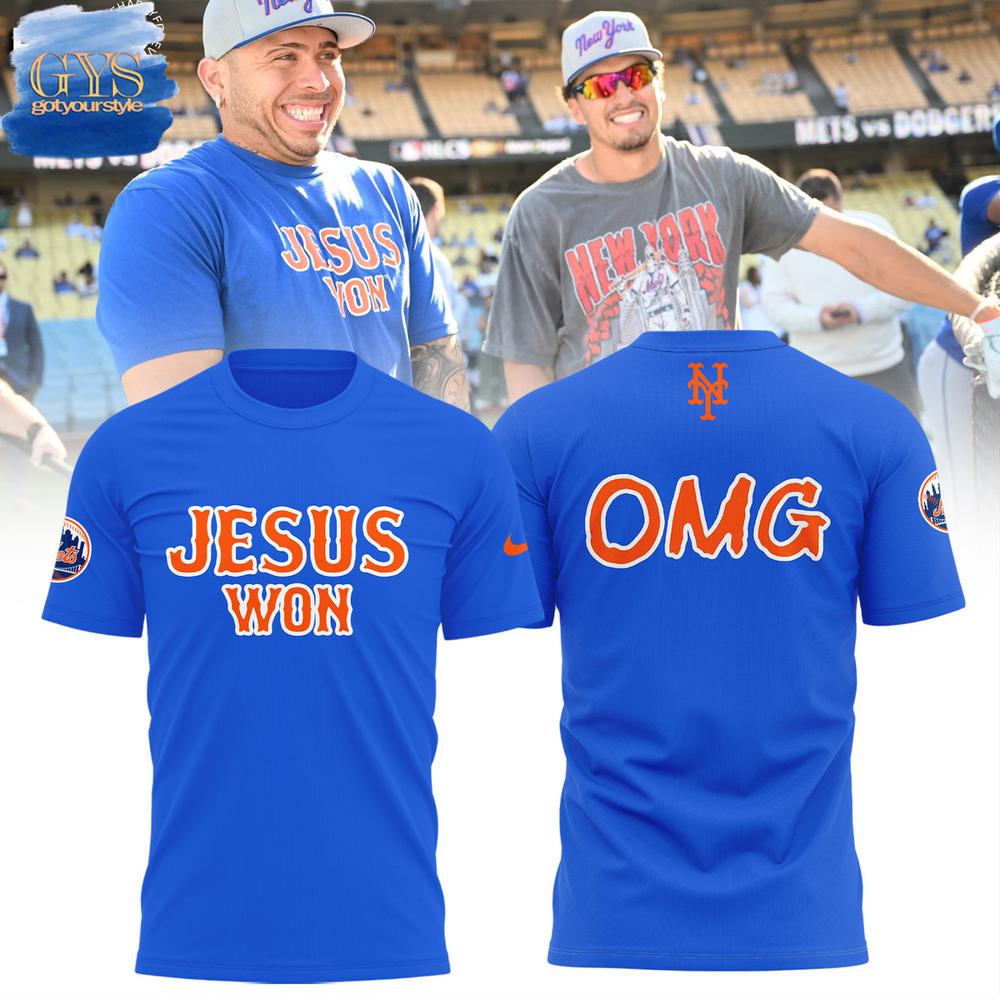 New York Mets OMG Jesus Won Nike Shirt