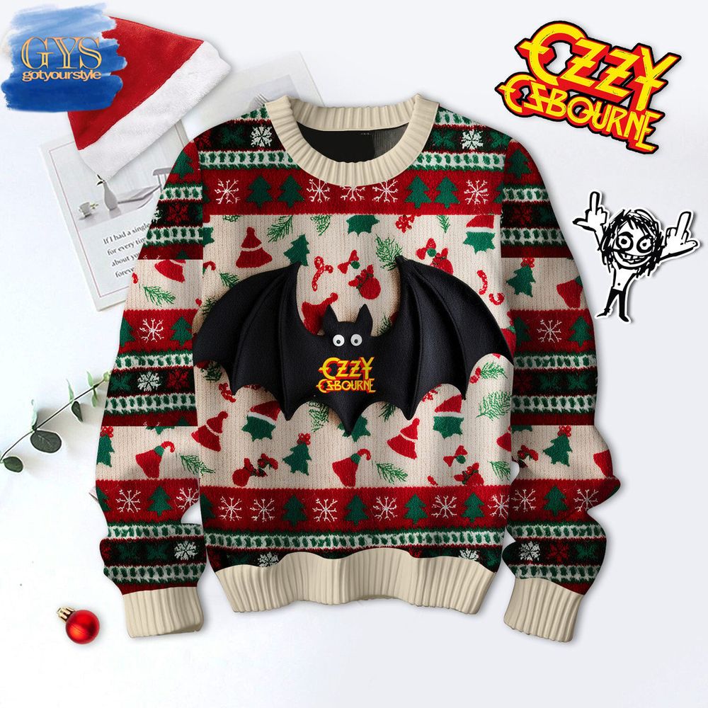 Ozzy Osbourne Plush Bat Ugly Christmas Sweater