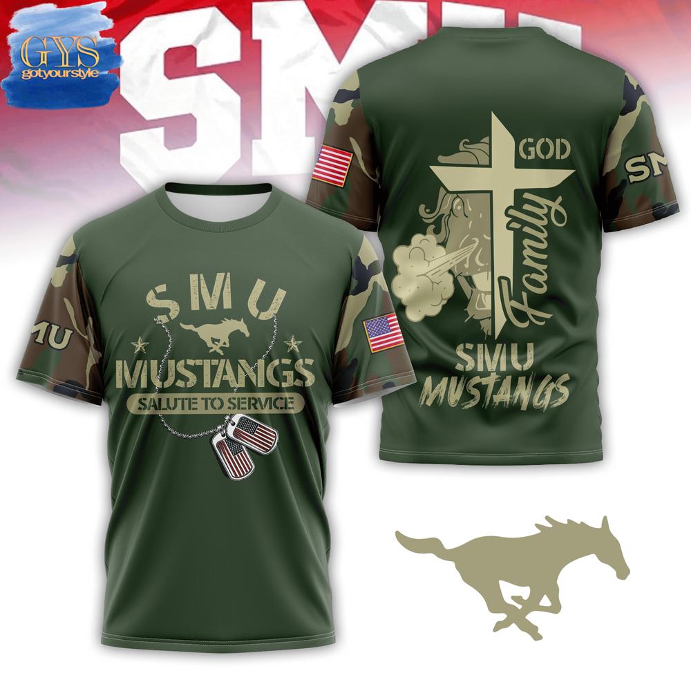 SMU Mustangs Salute To Service God Family Camo Shirt