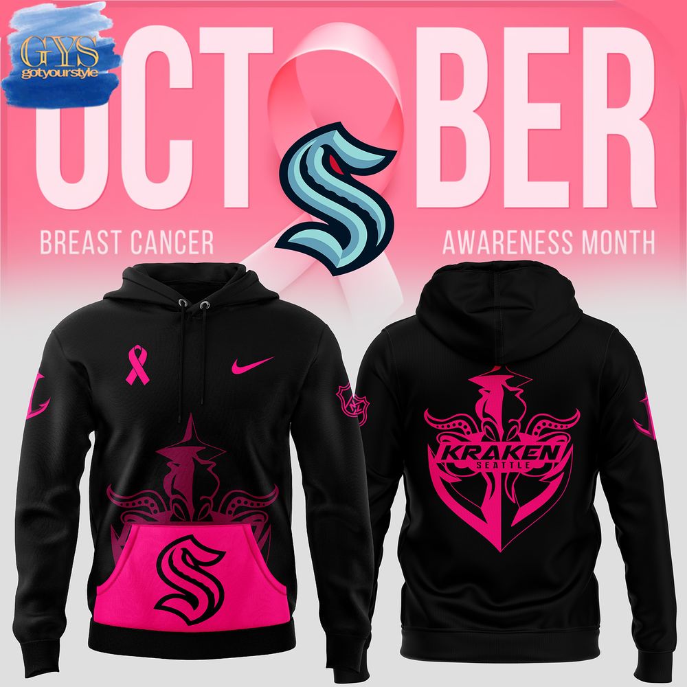 Seattle Kraken 2024 NHL Breast Cancer Awareness Month Pullover Hoodie