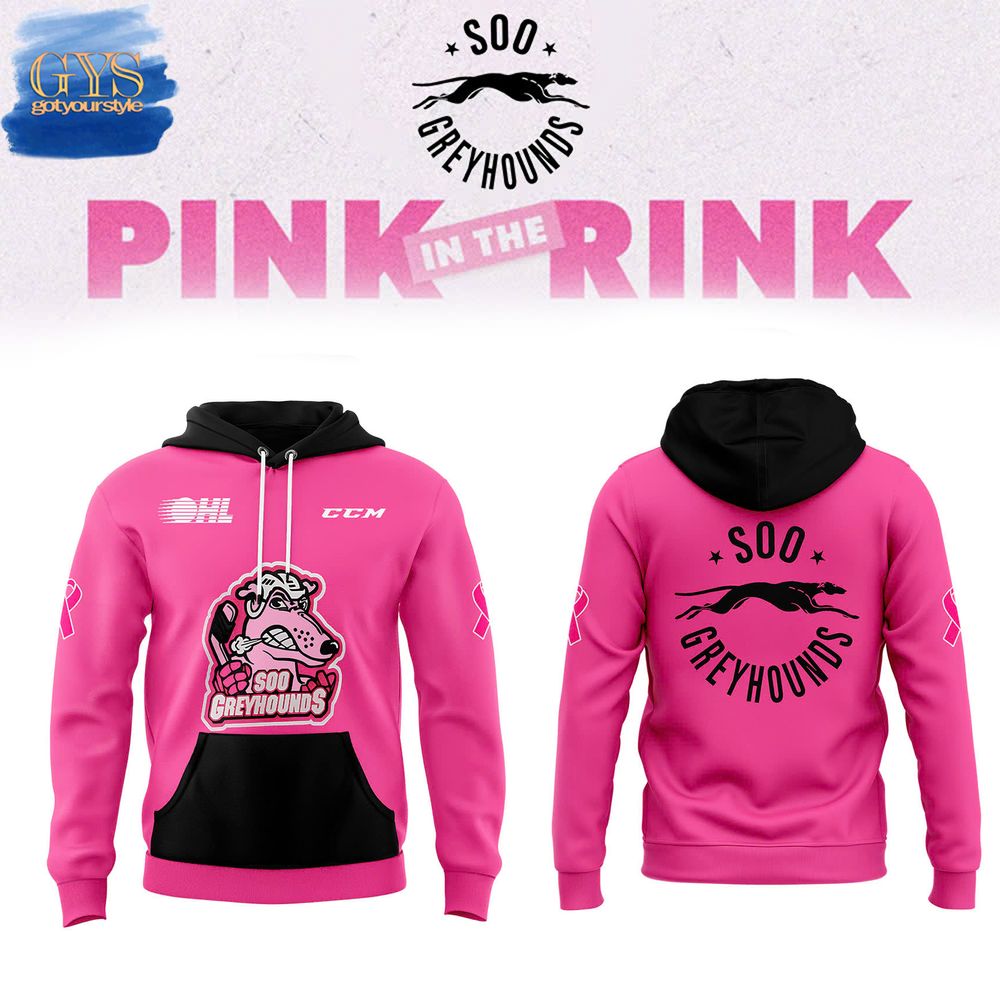 Soo Greyhounds x Pink in the Rink Night 2024 Pullover Hoodie