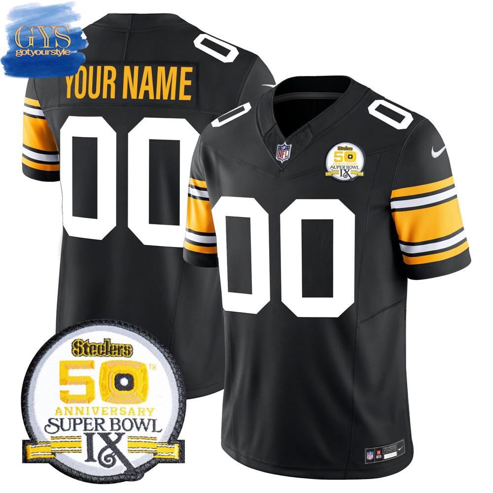 Steelers 50th Anniversary Of Super Bowl IX Patch Vapor Limited Edition Jersey