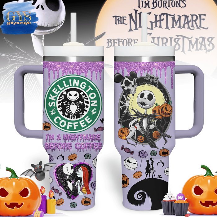 TNBC Skellington Coffee Halloween 40 Oz Handle Tumbler