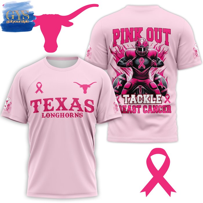 Texas Longhorns Tackle Breast Cancer Pink Shirt