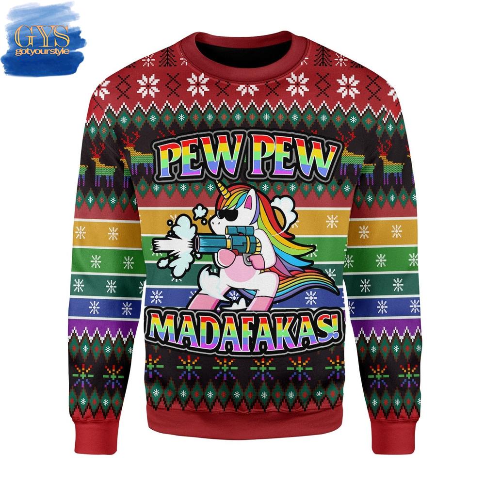 Unicorn LGBT Pew Pew Christmas Sweater