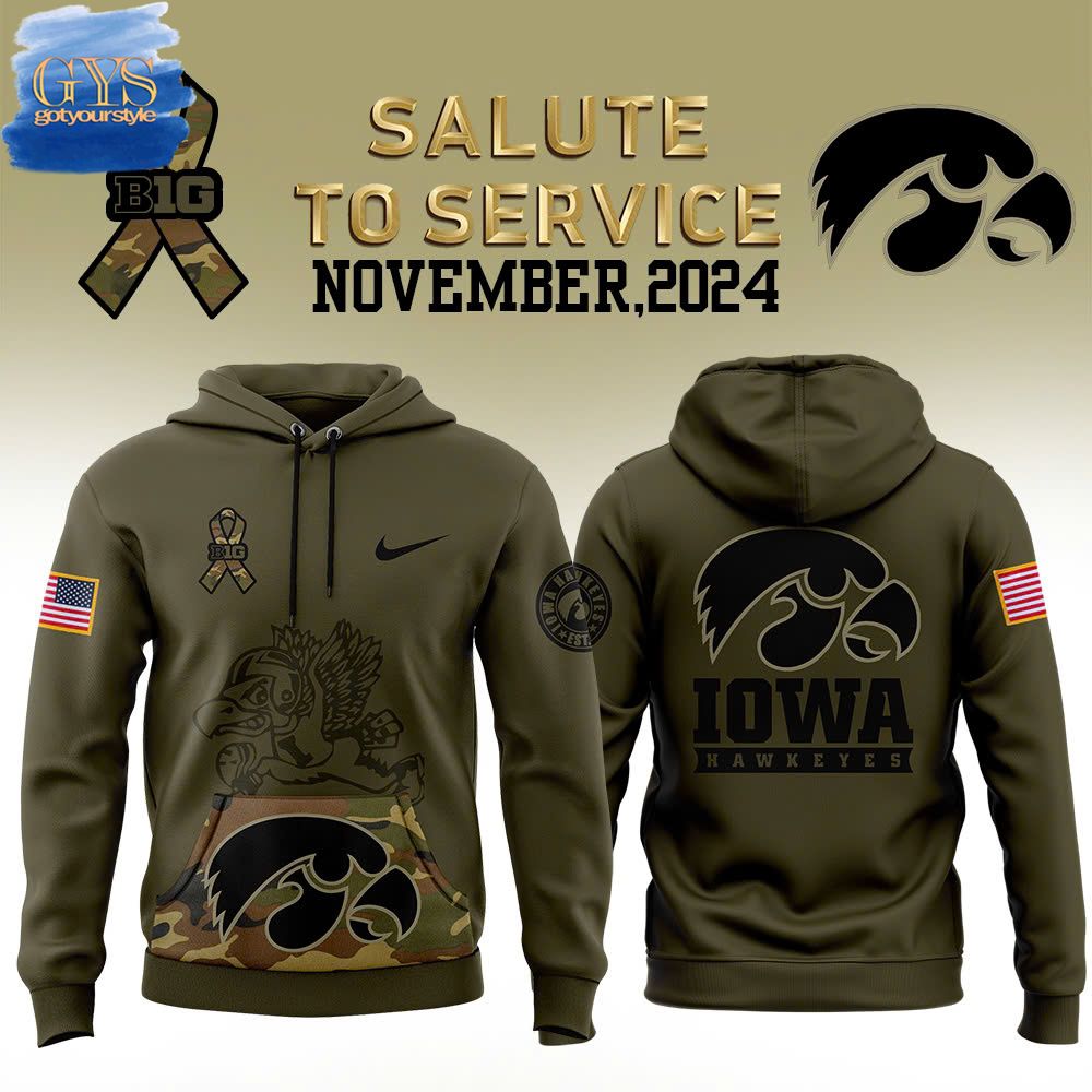 Iowa Hawkeyes Nike Camo 2024 Salute to Service Club Fleece Hoodie