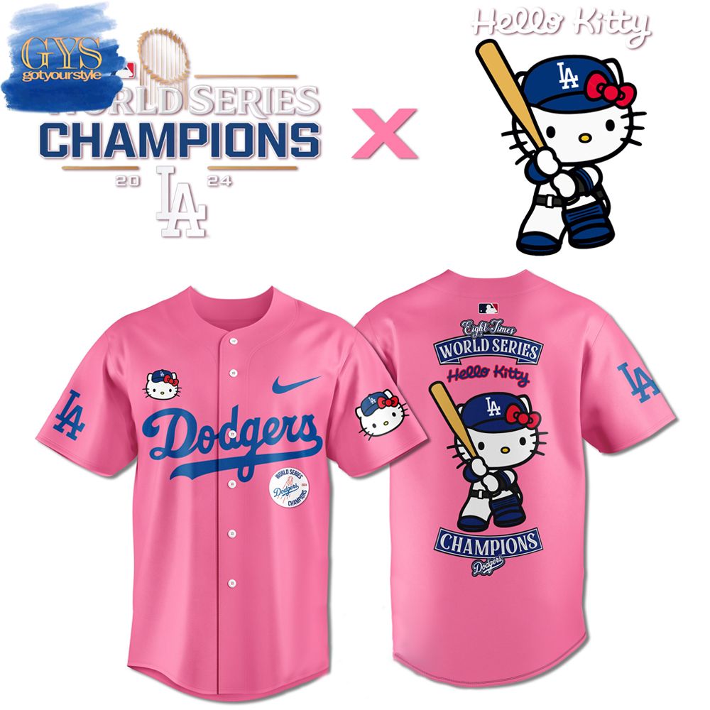 Los Angeles Dodgers Hello Kitty 8 Times World Series Champions Pink Jersey