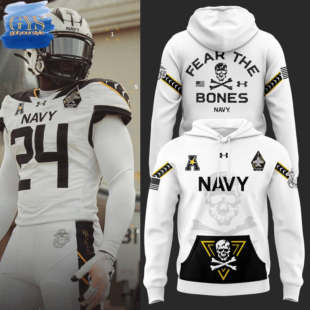 Navy Midshipmen 2024 Rivalry Fear The Bones White Hoodie