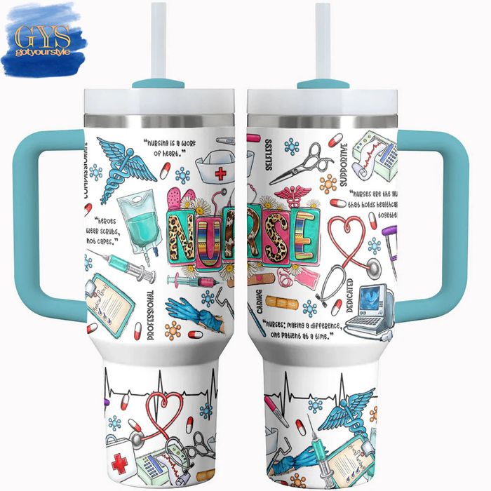 Nursing Is A Work Of Heart 40 Oz Handle Tumbler