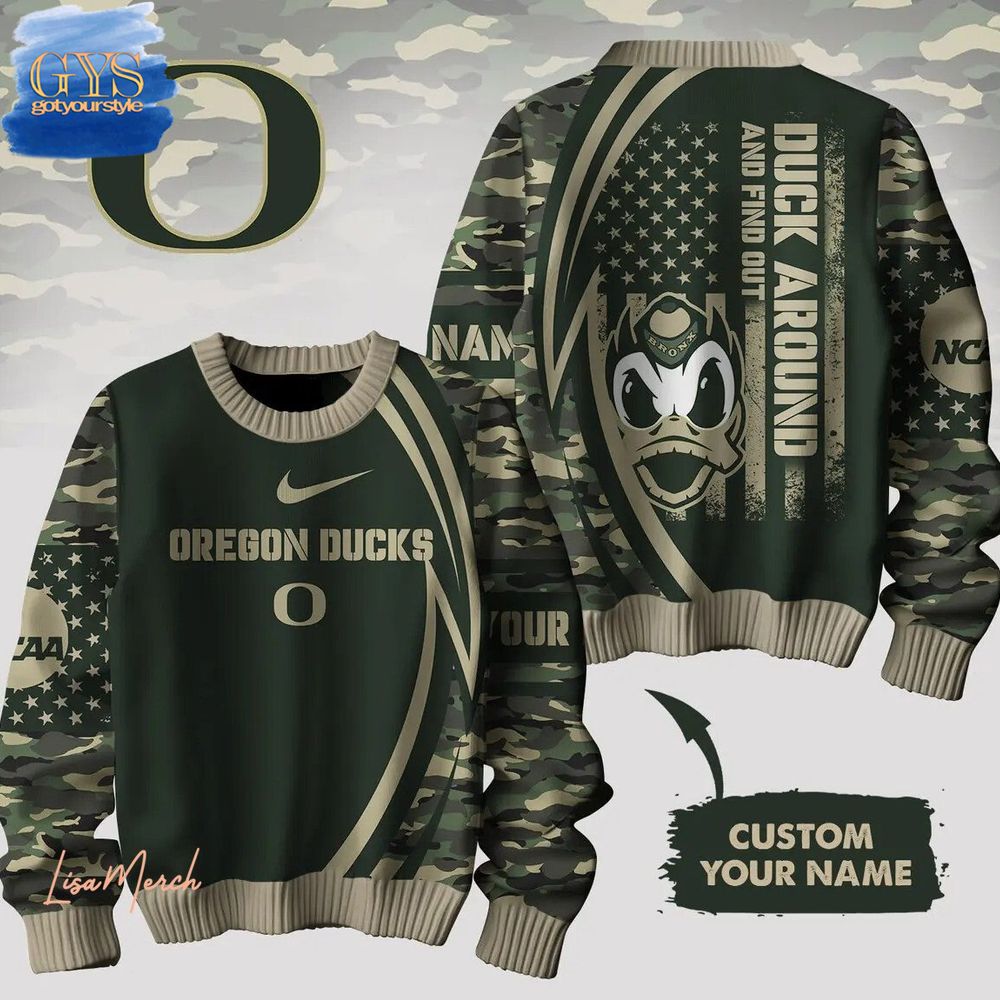 Oregon Ducks Duck Around And Find Out Camo Ugly Sweater