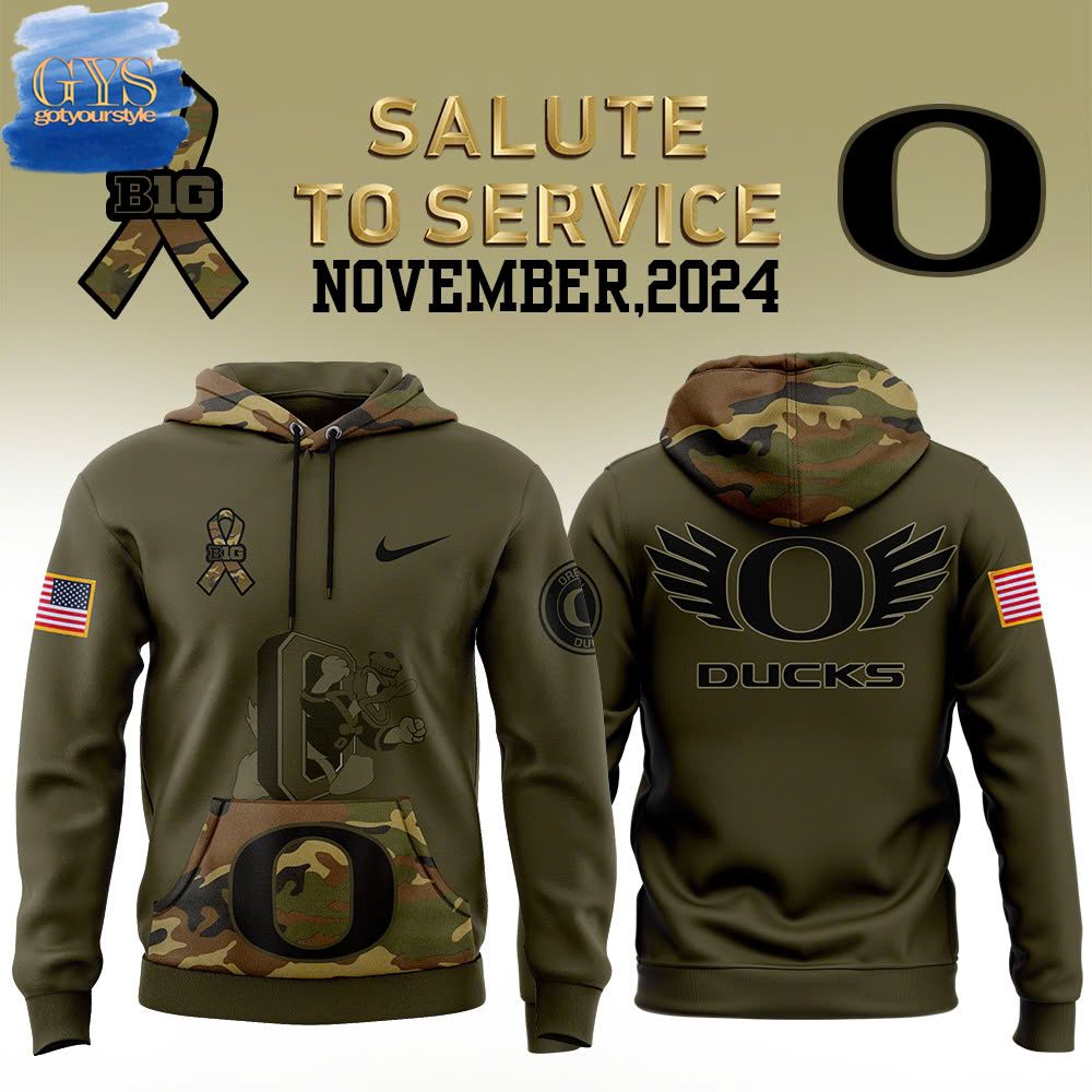 Oregon Ducks Nike Camo 2024 Salute to Service Club Fleece Hoodie