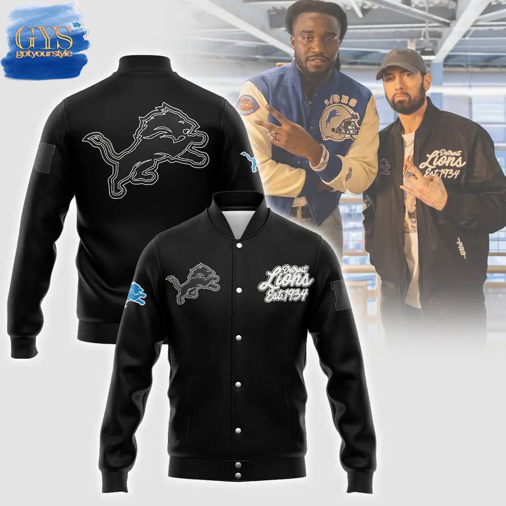 Eminem x Detroit Lions 1934 Limited Edition Black Baseball Jacket