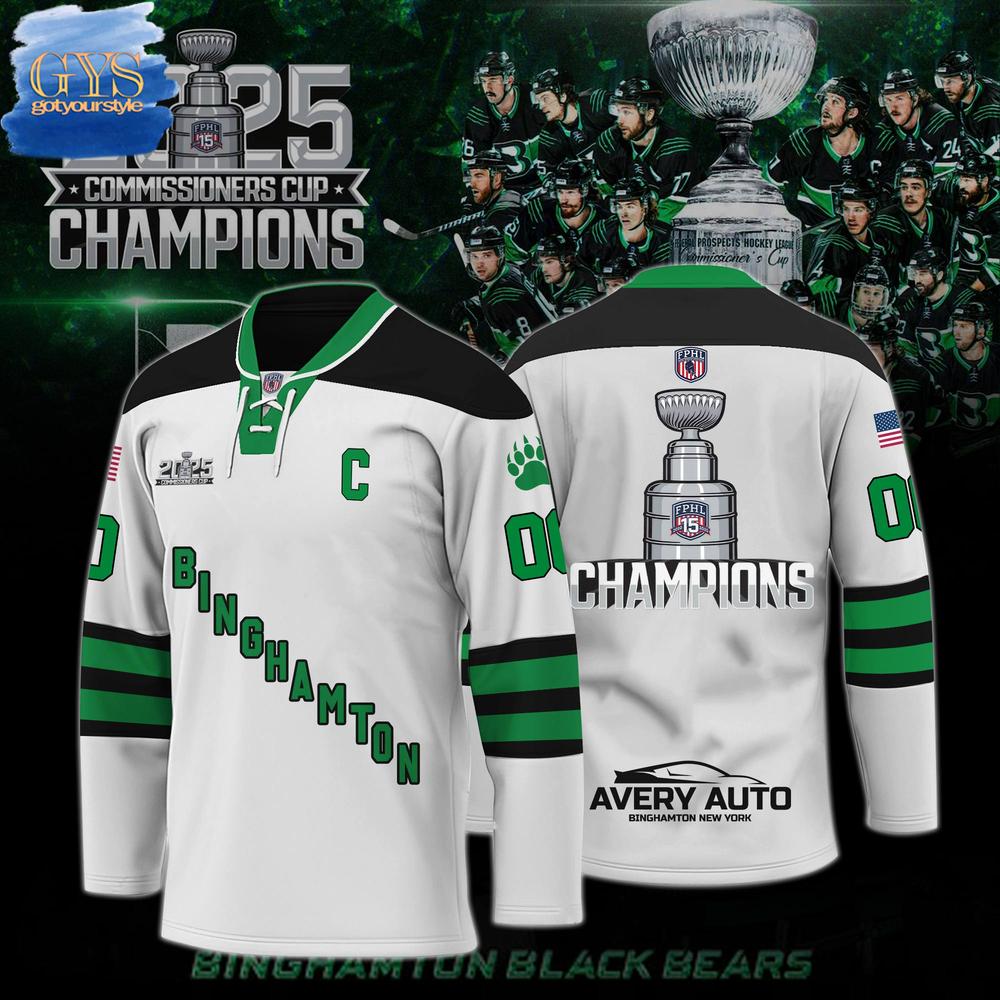 Binghamton Black Bears Champions Commissioners Cup 2025 Hockey Jersey