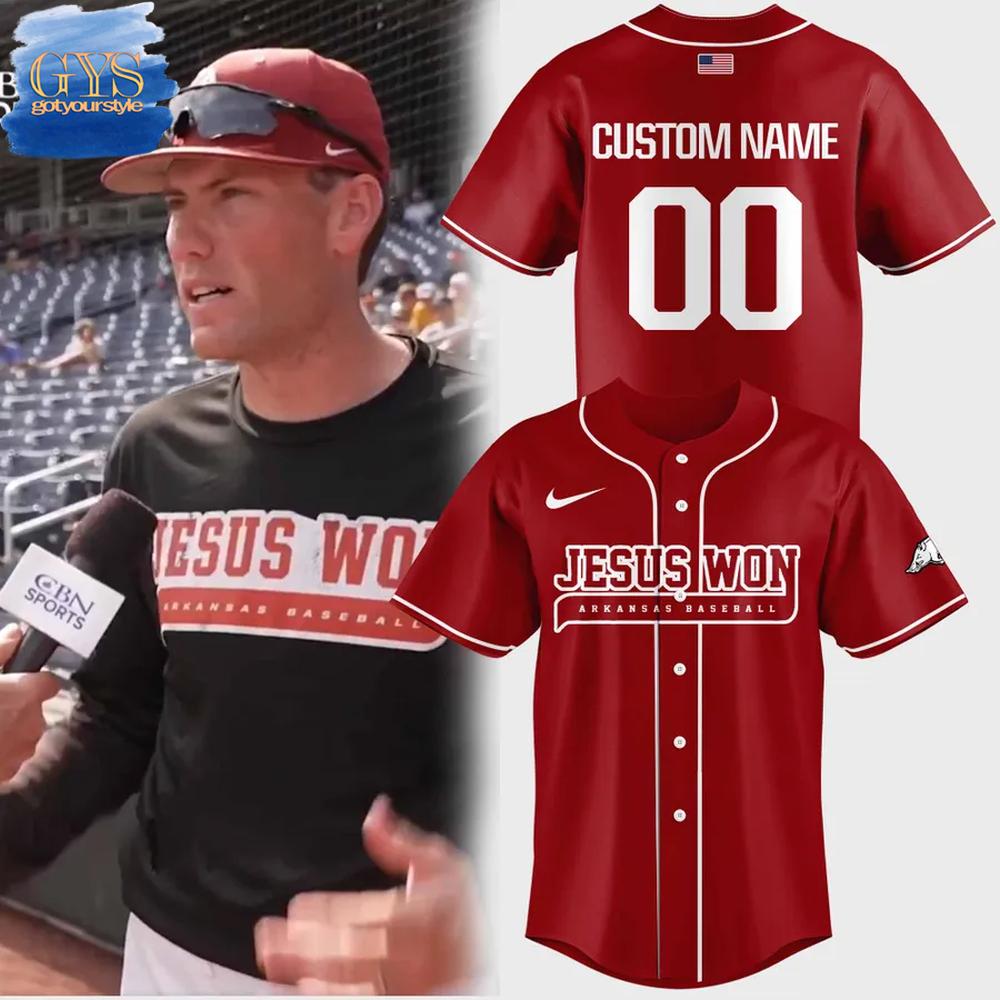 Arkansas Razorbacks Jesus Won Limited Edition Baseball Jersey
