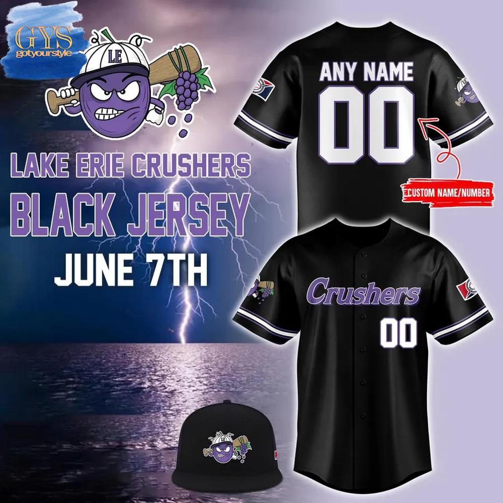 Lake Erie Crushers Personalized Black Baseball Jersey