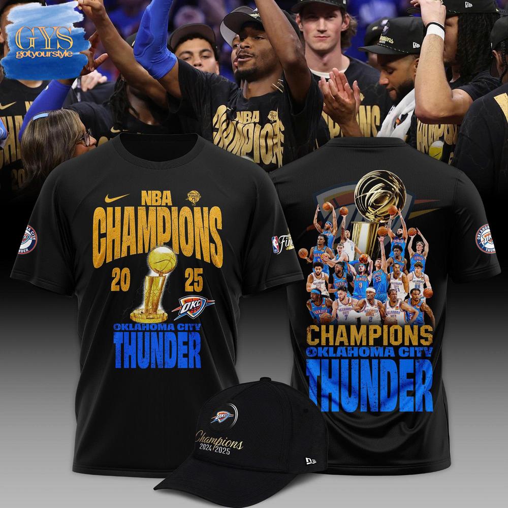 Oklahoma City Thunder 2025 Champions NBA Black T-Shirt