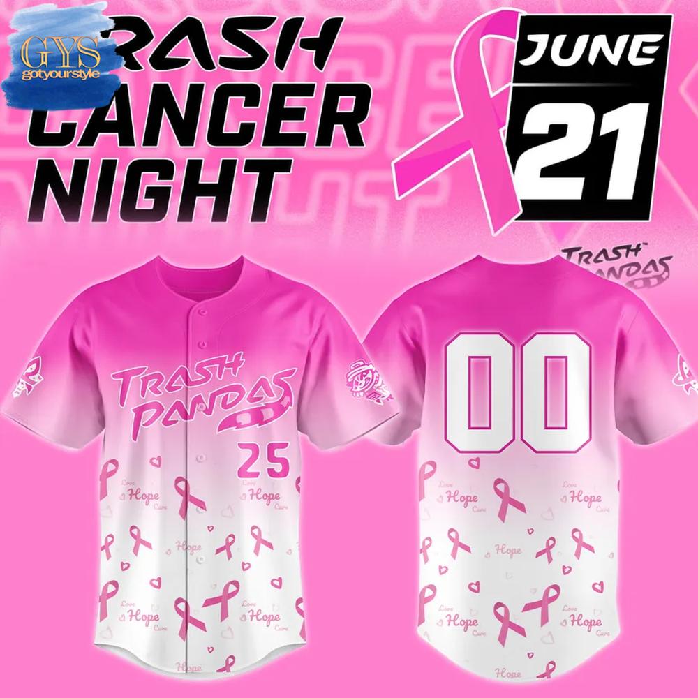Rocket City Trash Pandas Cancer Night Limited Edition Pink Baseball Jersey