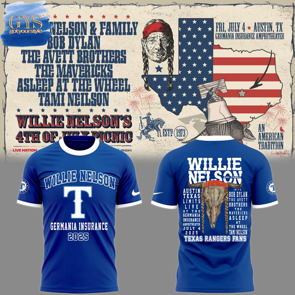 Texas Rangers Willie Nelson Germania Insurance T-Shirt