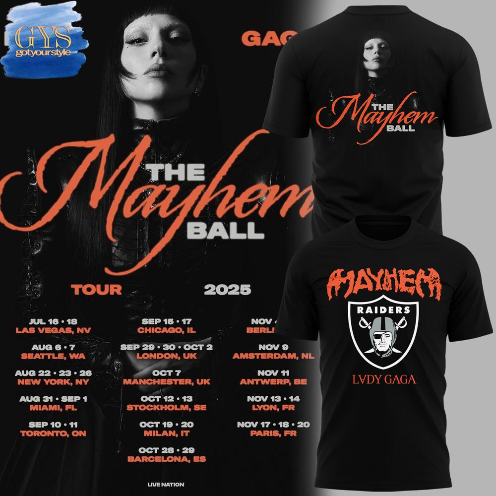 Lady Gaga Las Vegas Raiders The Mayhem Ball Tour 2025 T-Shirt